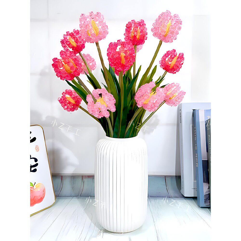 菱形珠郁金香材料包DIY手工串珠透明方珠郁金香珠子