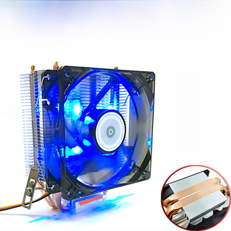 AVC双热管 台式机CPU散热器1155 1156 amd LED蓝光 静音风扇