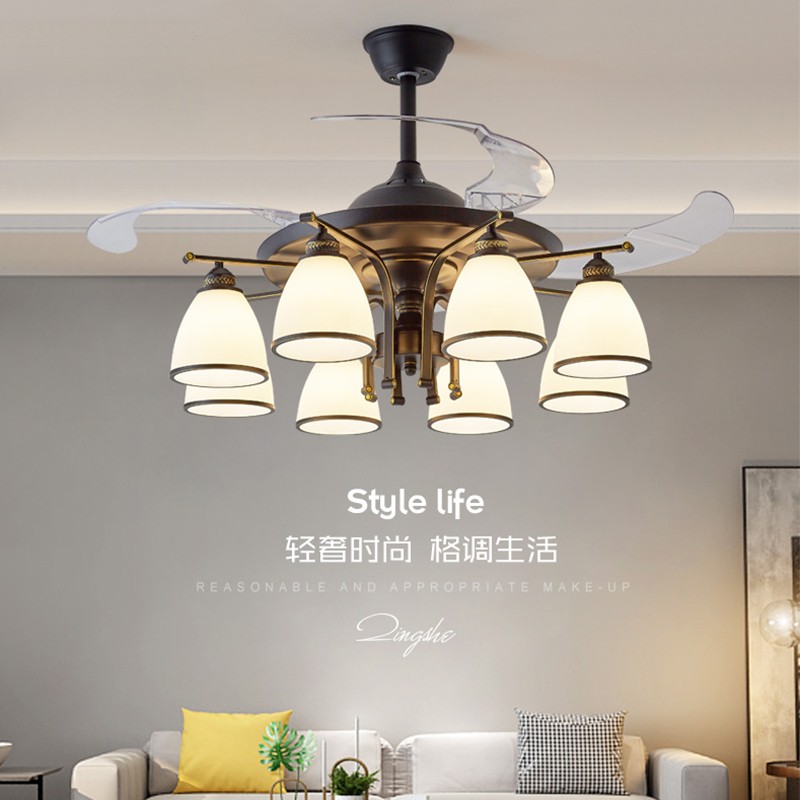 2025新款新中式现代简约时尚变频卧室餐厅家用美式智能客厅吊扇灯