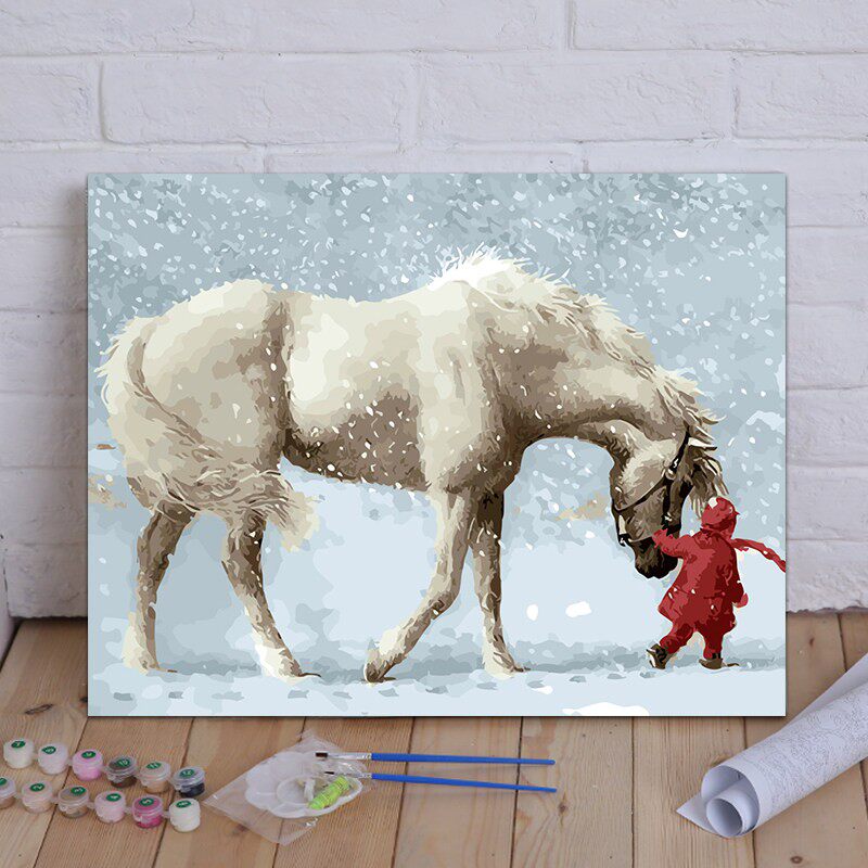 diy数字油画客厅风景花卉动漫人物填色手绘大幅装饰画 白马踏雪