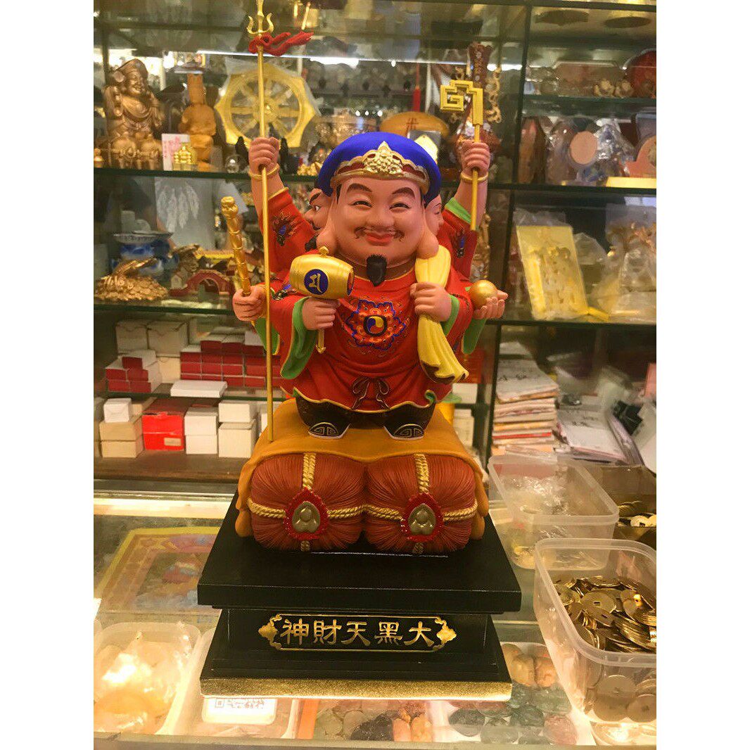 李居明大黑天招手财神三面大财神摆件彩色版财神彩绘三面财神摆件
