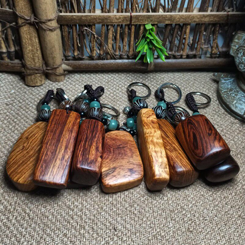 海南黄花梨汽车钥匙扣挂件 海黄原木料无事牌手把件锁匙挂饰吊坠