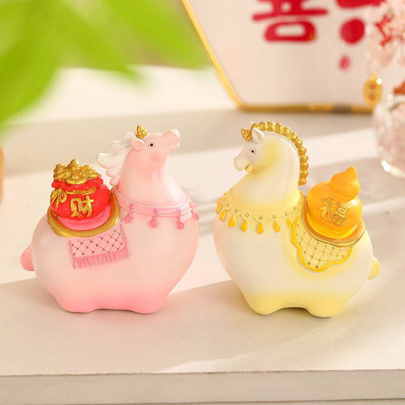 唐三彩小胖马招财桌面治癒情绪稳定摆件办公室工位装饰品马年礼物