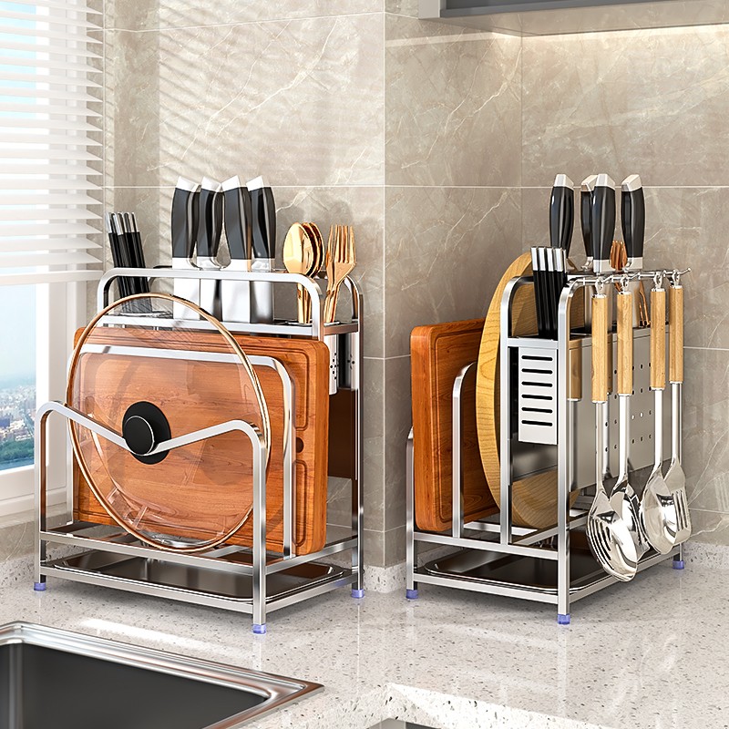 304不锈钢刀架刀座厨房置物架用品收纳多功能放砧板菜板家用架子