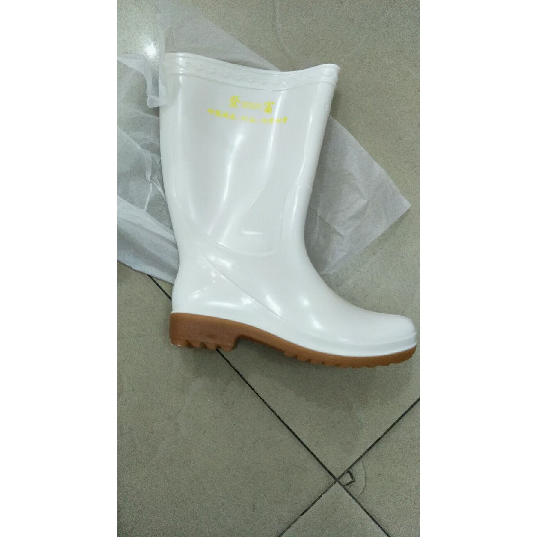 登富白色水鞋PVC高筒雨靴厨房食品工厂专用雨鞋防水防滑耐磨胶鞋