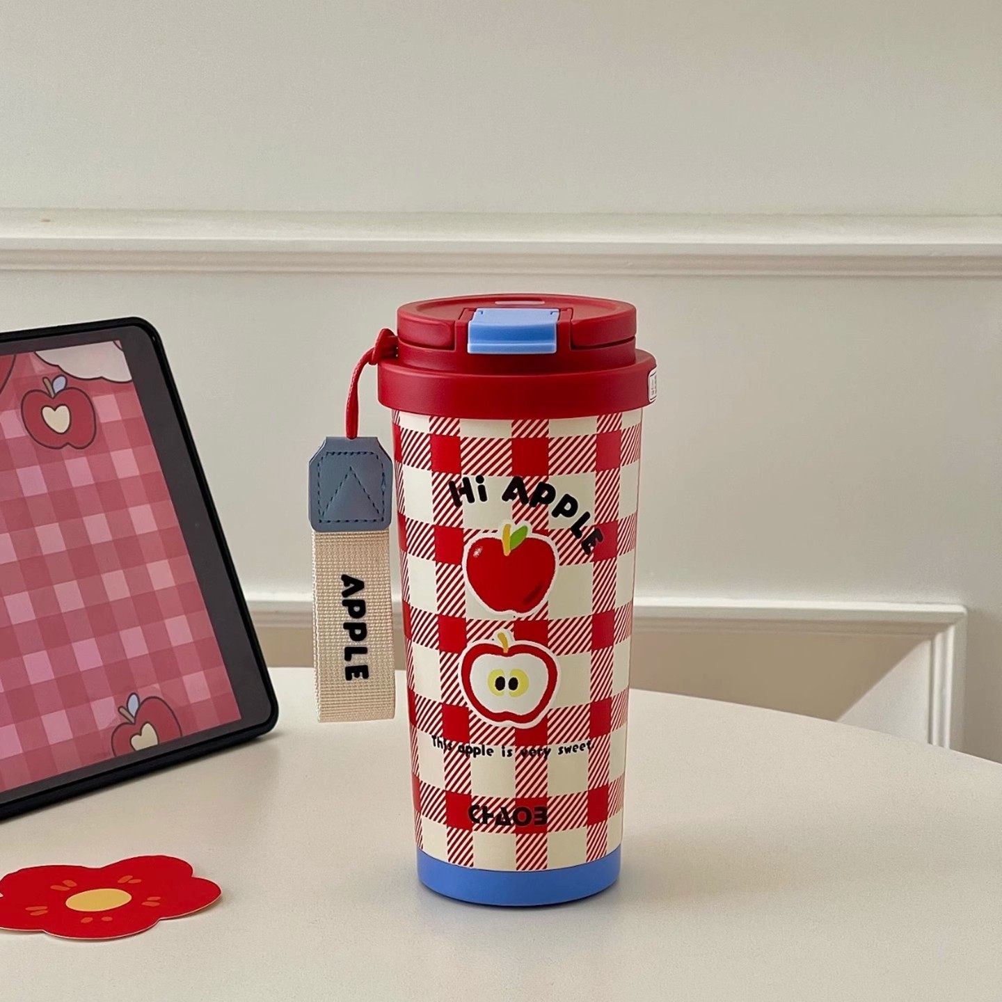 德国Canim Kalse 高颜值红色不锈钢保温杯女生便携带吸管咖啡杯