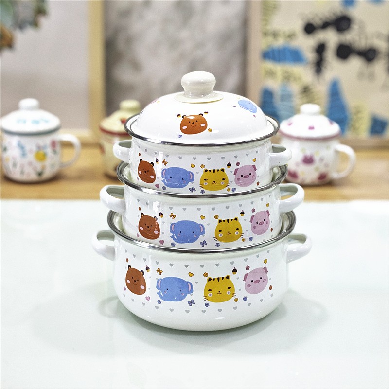 【有瑕】16-18-20cm三件套搪瓷锅套装锅搪瓷双耳锅煮面锅热油锅