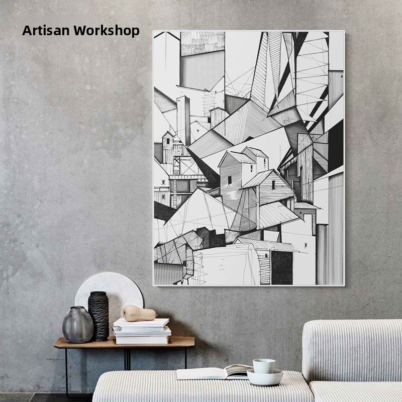 艺匠 建筑手稿现代工业风Loft公寓简约黑白装饰画设计师定制挂画