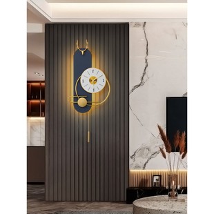 新款静音轻奢时钟壁灯创意客厅时尚电视背景墙装饰挂钟钟表格栅灯