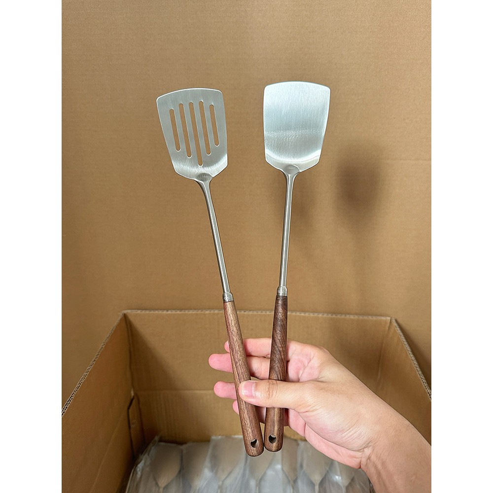 百畅家·304不锈钢胡桃木小锅铲家用厨具迷你炒菜铲子煎铲平底铲