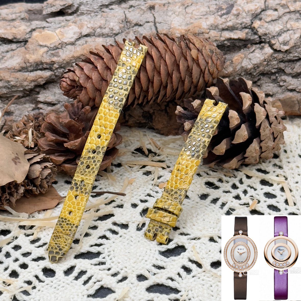 福西达表行 适配肖邦 萧邦HAPPY DIAMONDS系列手表蜥蜴真皮表带