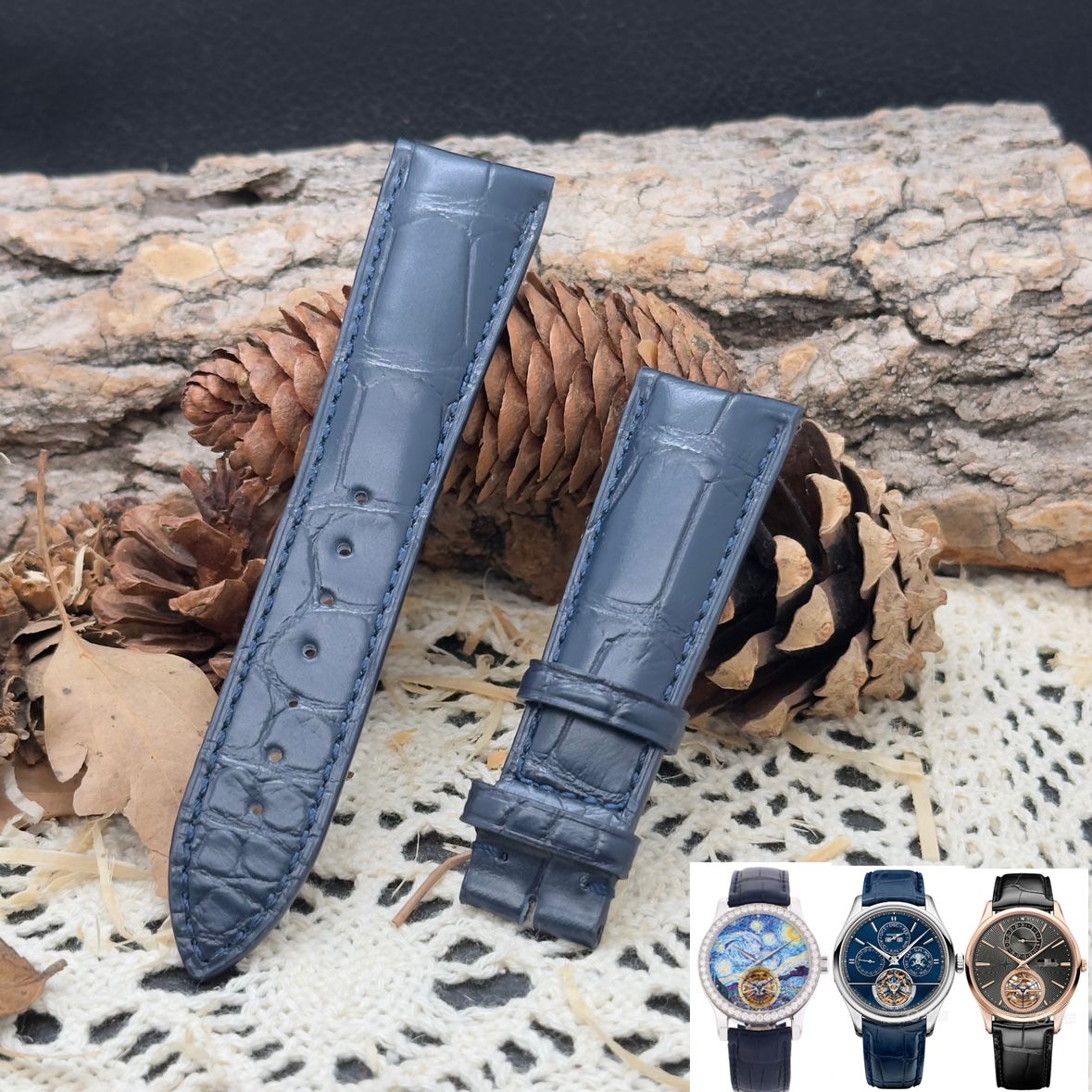 福西达表行 适配积家Q5246580 Q13224E2梵高陀飞轮手表鳄鱼皮表带