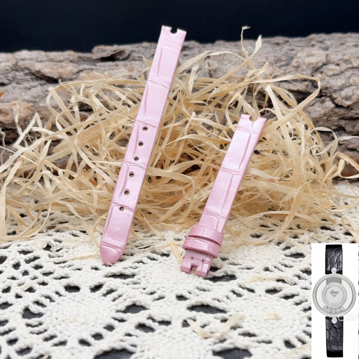 福西达表行适配萧邦HAPPY DIAMONDS系列203957手表真皮鳄鱼皮表带