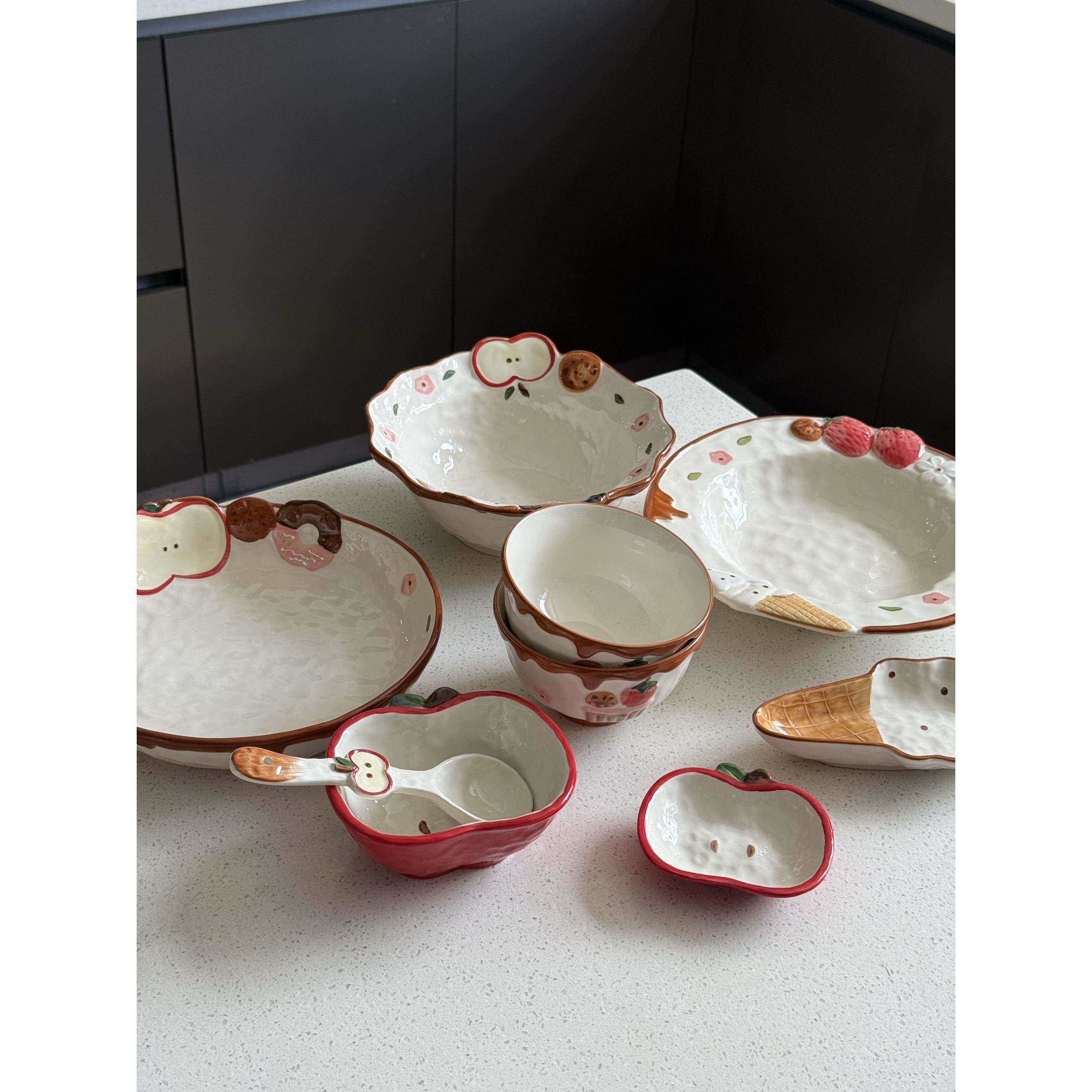 海派甜心苹 果冰淇淋陶瓷餐具蘸料碟甜品水果盘汤盘盘子生日礼物