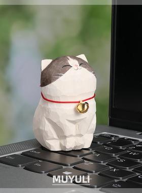 手工木雕布偶猫丨小猫咪办公室工位桌面装饰品汽车摆件创意礼物女