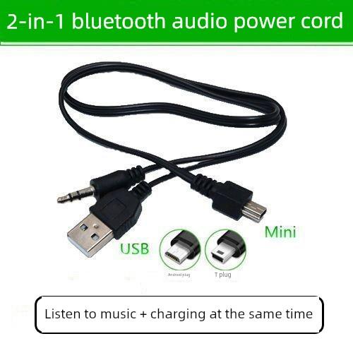 二合一插卡音箱蓝牙音响手机连接线数据线t型安卓口音频线充电线