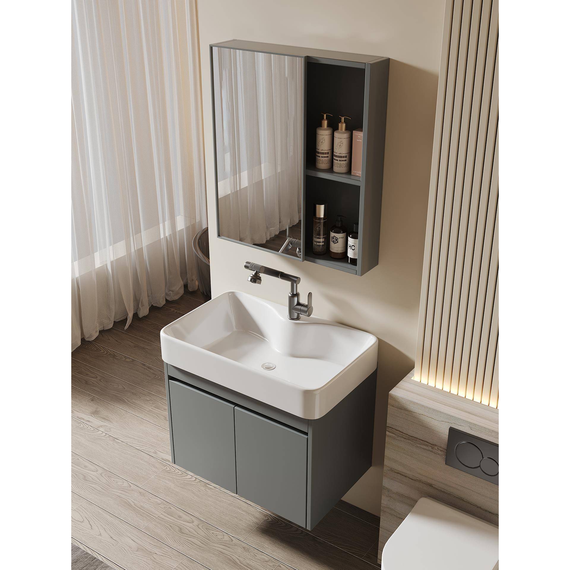 奶油小户型浴室柜组合陶瓷一体盆洗手洗脸盆卫生间洗漱台盆大肚盆