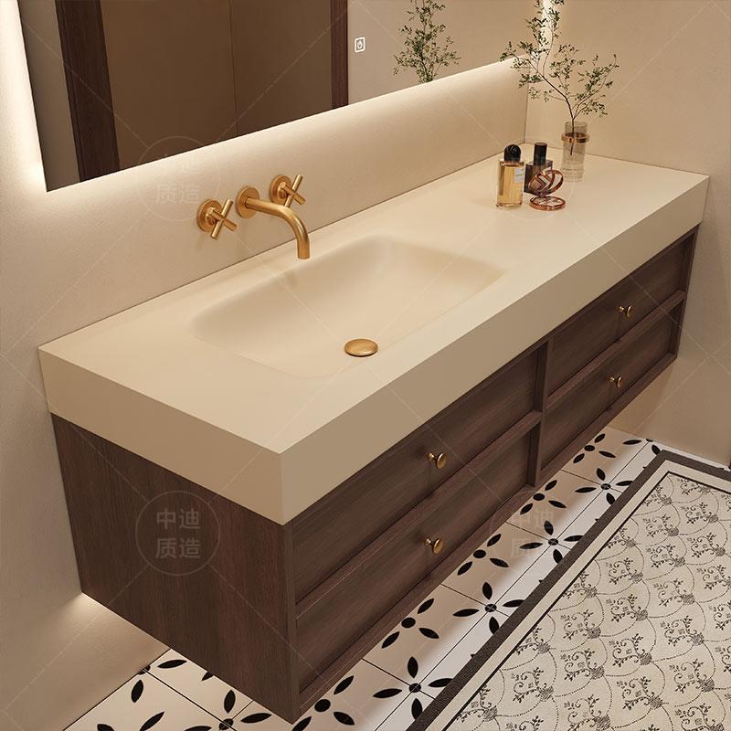 中古风岩板热弯无缝陶瓷一体盆浴室柜组合卫生间洗漱台洗手盆定制