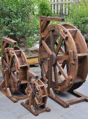 风水轮水车流水摆件假山鱼池鱼缸木制户外喷泉大中小型防腐木水车