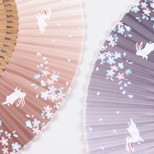 Fn风度玉兔折扇丝绸全竹古风国风文创送礼扇子苏扇定制新款