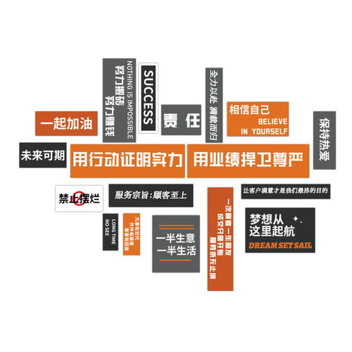 办公室楼梯墙面装饰房产中介门店广告贴纸画企业公司文化背景团队