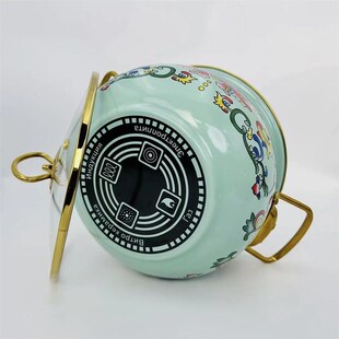 珐琅搪瓷绿勾连描金边玻璃盖猪油罐加厚汤锅炖锅电磁炉明火用