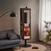 实木旋转镜柜卧室全身镜杂志架落地式 多用柜穿衣镜