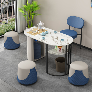 会客茶桌岩板铁艺泡茶台洽谈接待阳台休闲一桌四椅黑金色