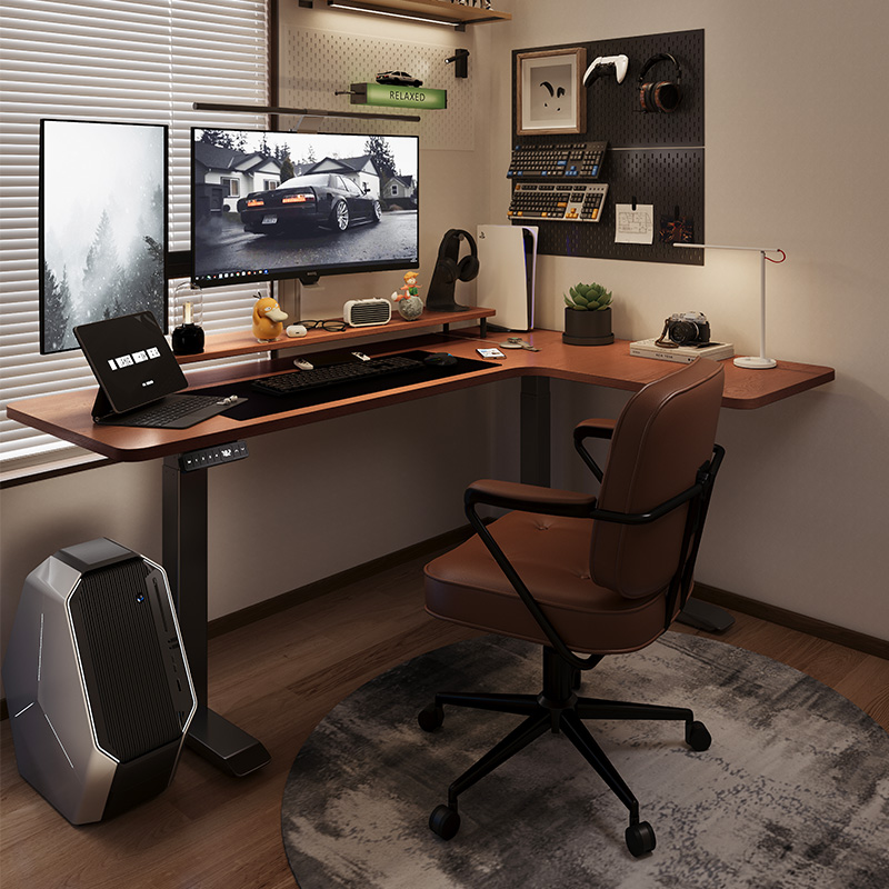 转角实木电动升降桌l型拐角电脑桌家用色书桌家用台式桌