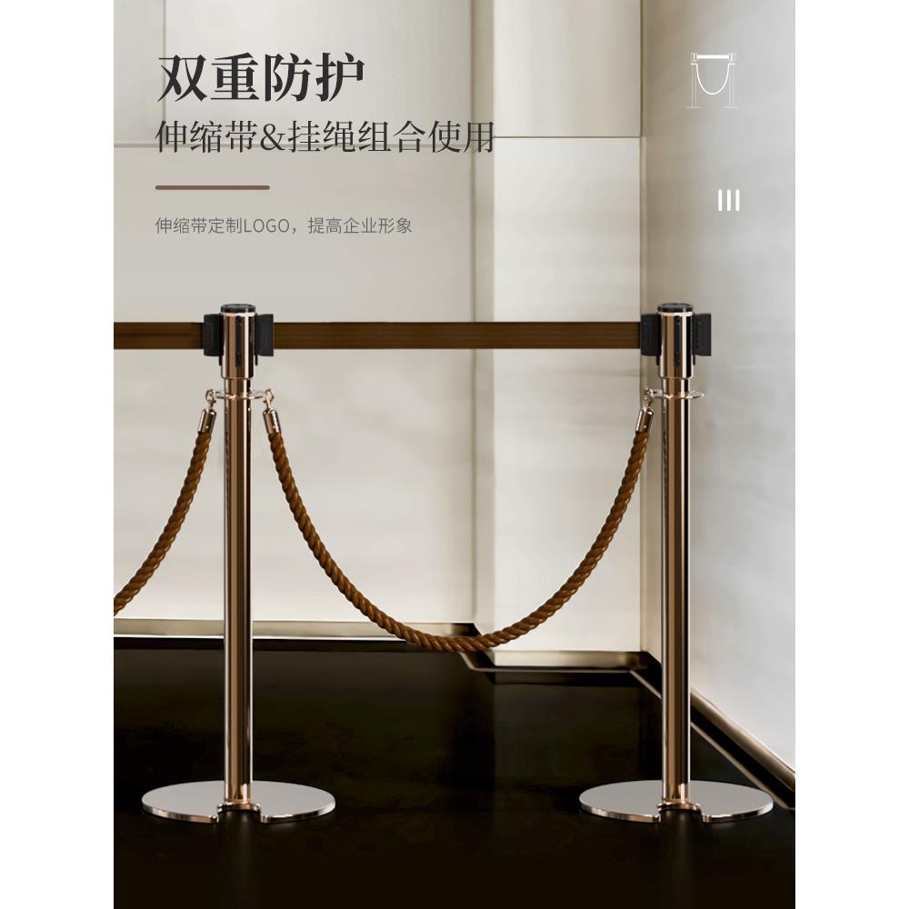 创宾U型玫瑰金伸缩礼宾杆不锈钢迎宾隔离带高档商场一米线护栏杆
