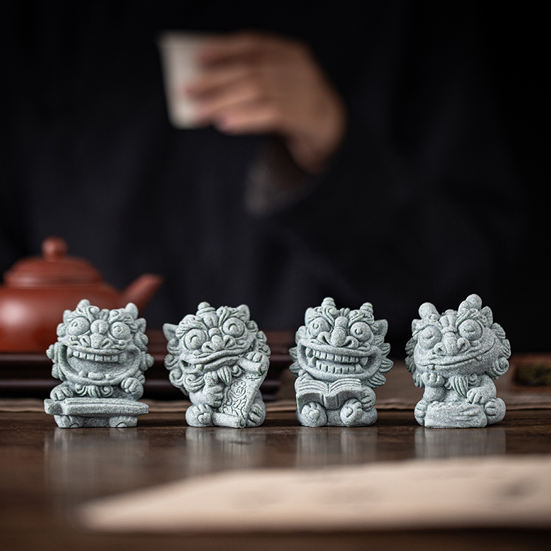 创意琴棋书画石狮子茶宠摆件可爱小狮子鱼缸造景盆栽桌面书房装饰图片