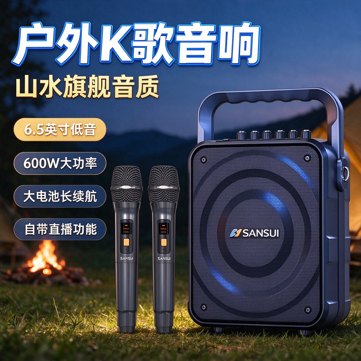 山水K58户外广场舞音响便携式手提蓝牙音箱重低音K歌话筒一体机