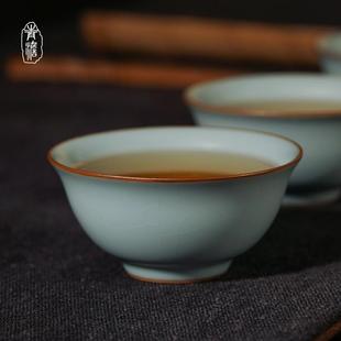 汝窑品茗杯主人杯陶瓷个人杯单杯景德镇功夫茶杯开片青瓷手工汝瓷