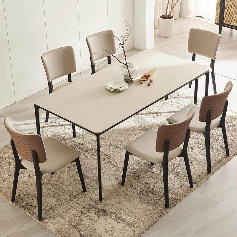 意大利拉米娜岩板餐桌简约长方形小户型德利丰桌子由曲奶油风餐桌