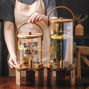 覆古冷水壶带龙头玻璃耐热大容量冷水壶新中式酒店饭厅饮料果汁桶