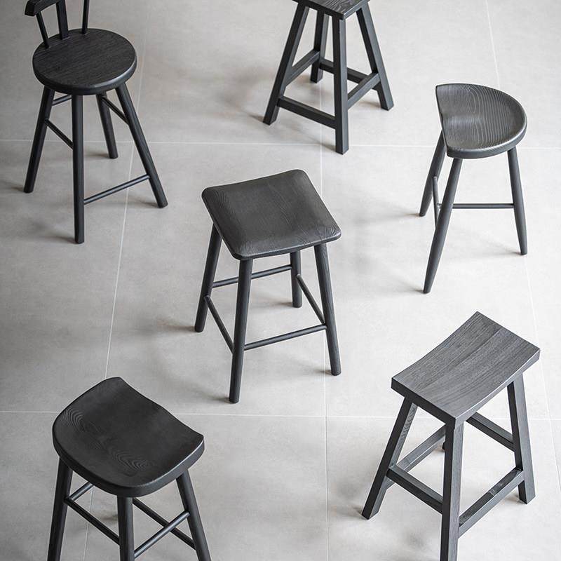 叁几 侘寂风黑色实木吧台椅家用靠背椅子白蜡木酒吧高脚凳吧台凳,住宅家具,高脚凳,淘宝优惠券,粉丝福利购,淘宝优惠卷