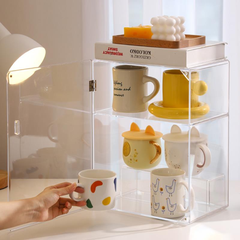 双层马克杯置物架桌面防尘茶水杯架收纳盒北欧亚克力玻璃杯收纳柜