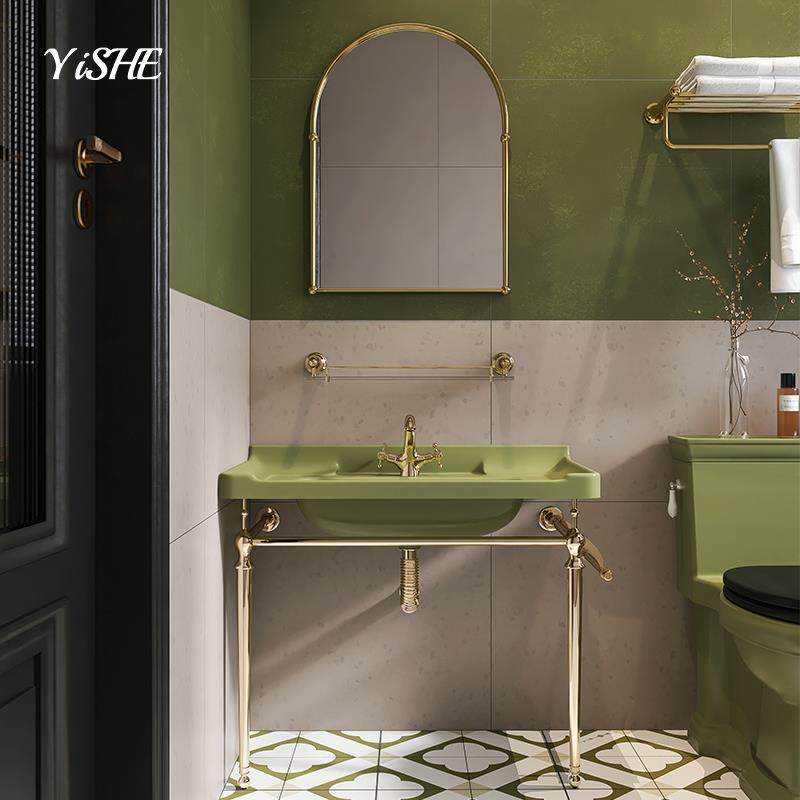 仪奢法式复古陶瓷带支架组合洗脸洗手小户型卫生间阳台落地洗手盆