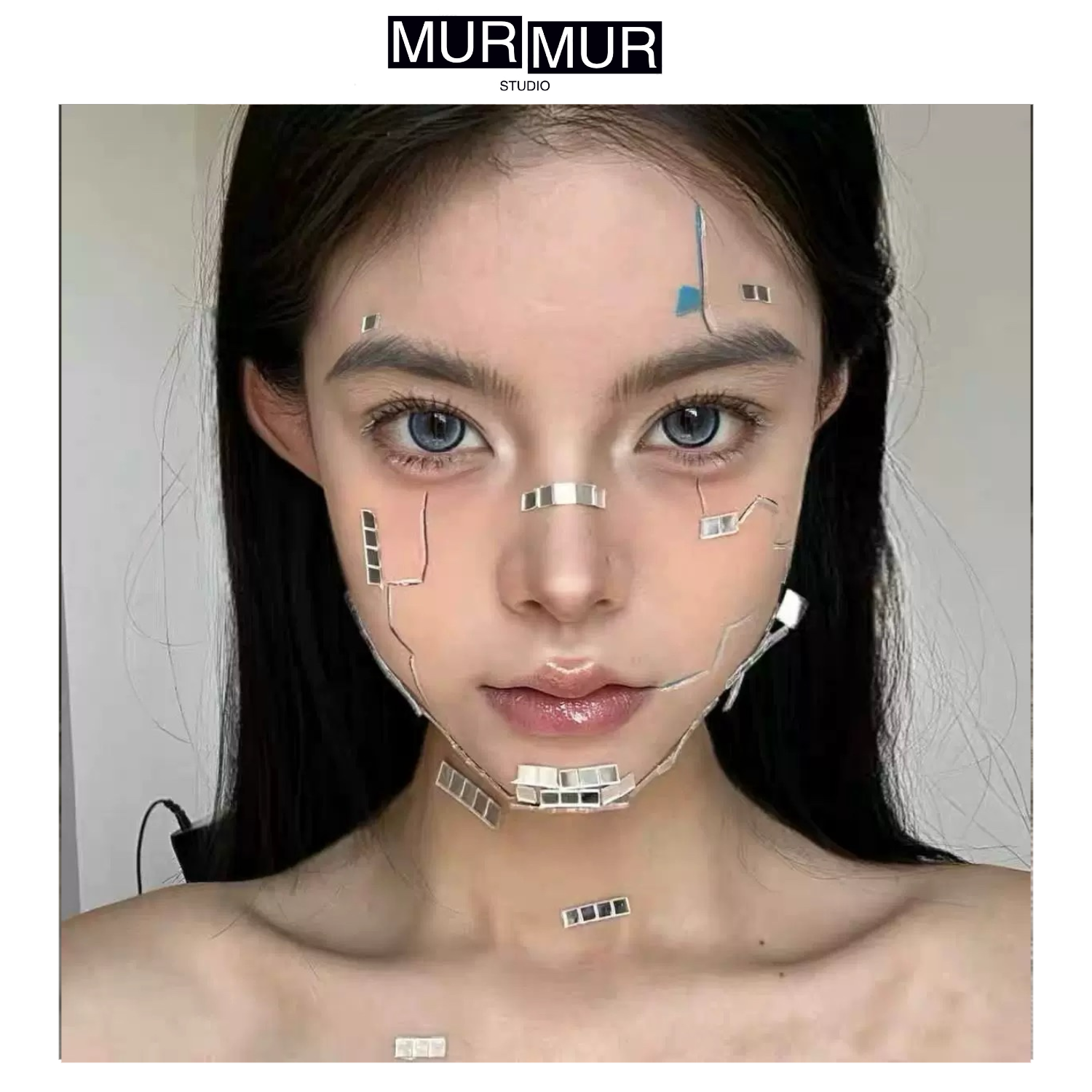 MurMur 未来感机械姬小红书同款AI仿妆镜面妆容演唱会脸贴cos自粘