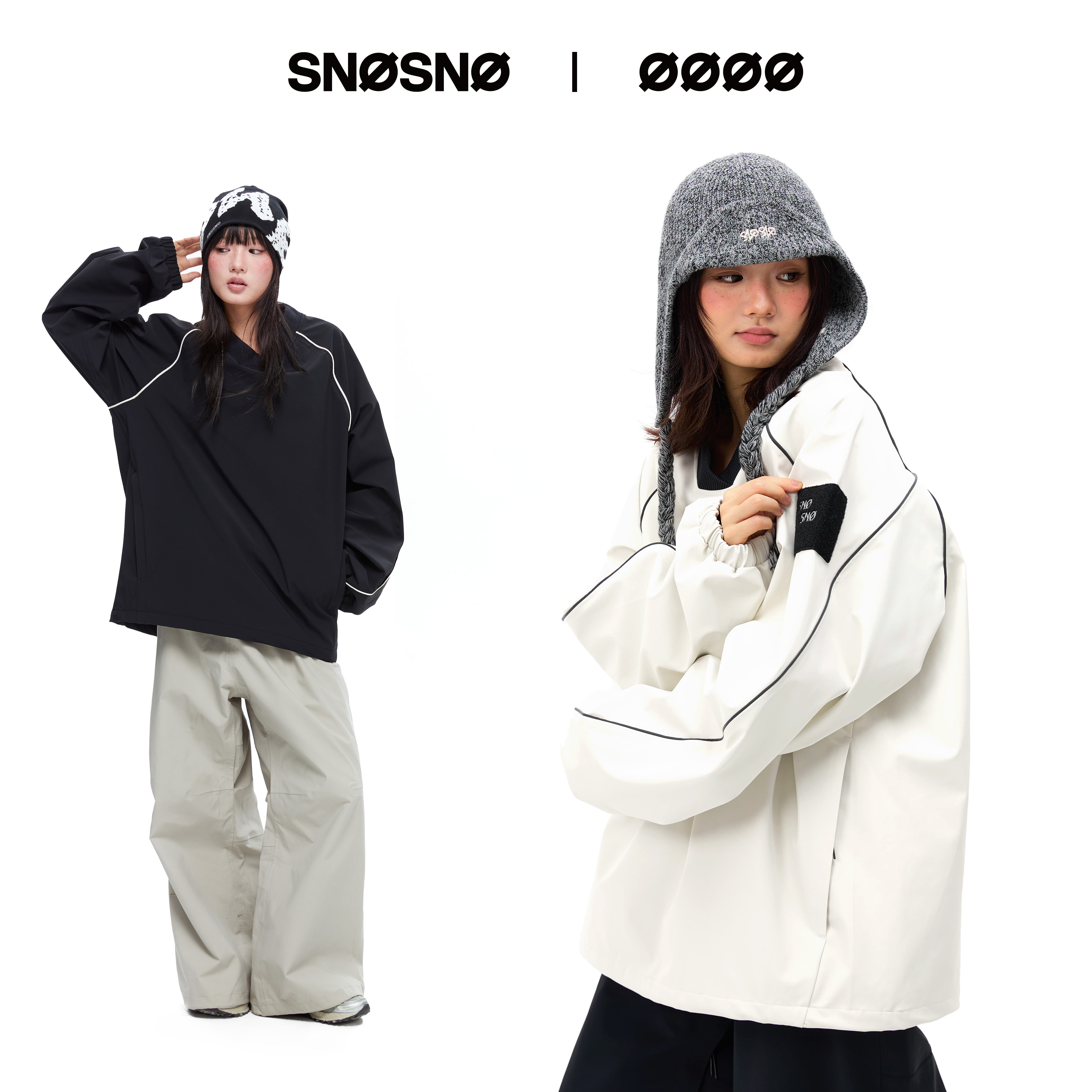 SNOSNO滑雪服V领外套上衣套头滑雪卫衣硬壳男女防防水户外专业