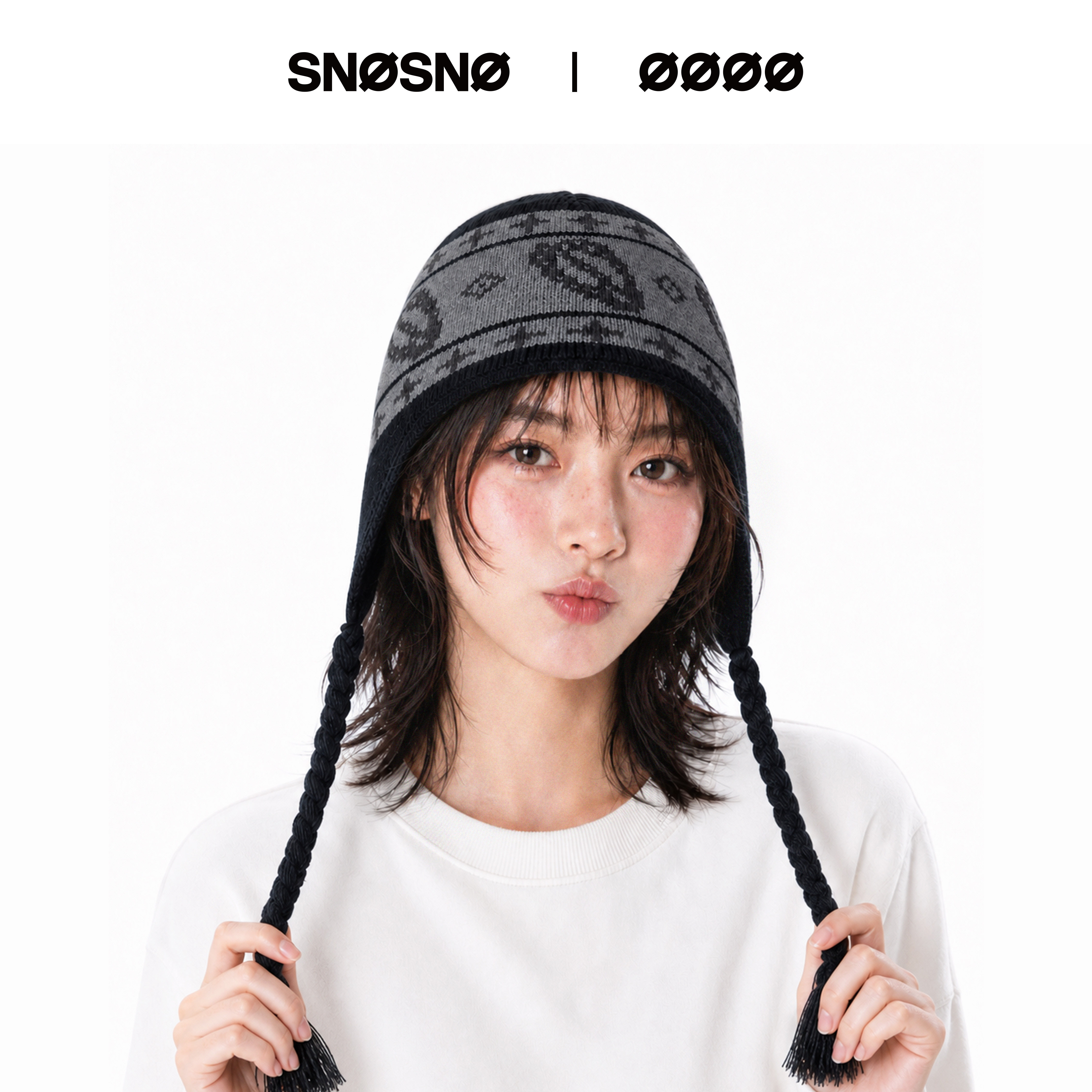 SNOSNO滑雪帽护耳毛线帽针织帽秋冬季保暖加厚装饰帽子女男同款