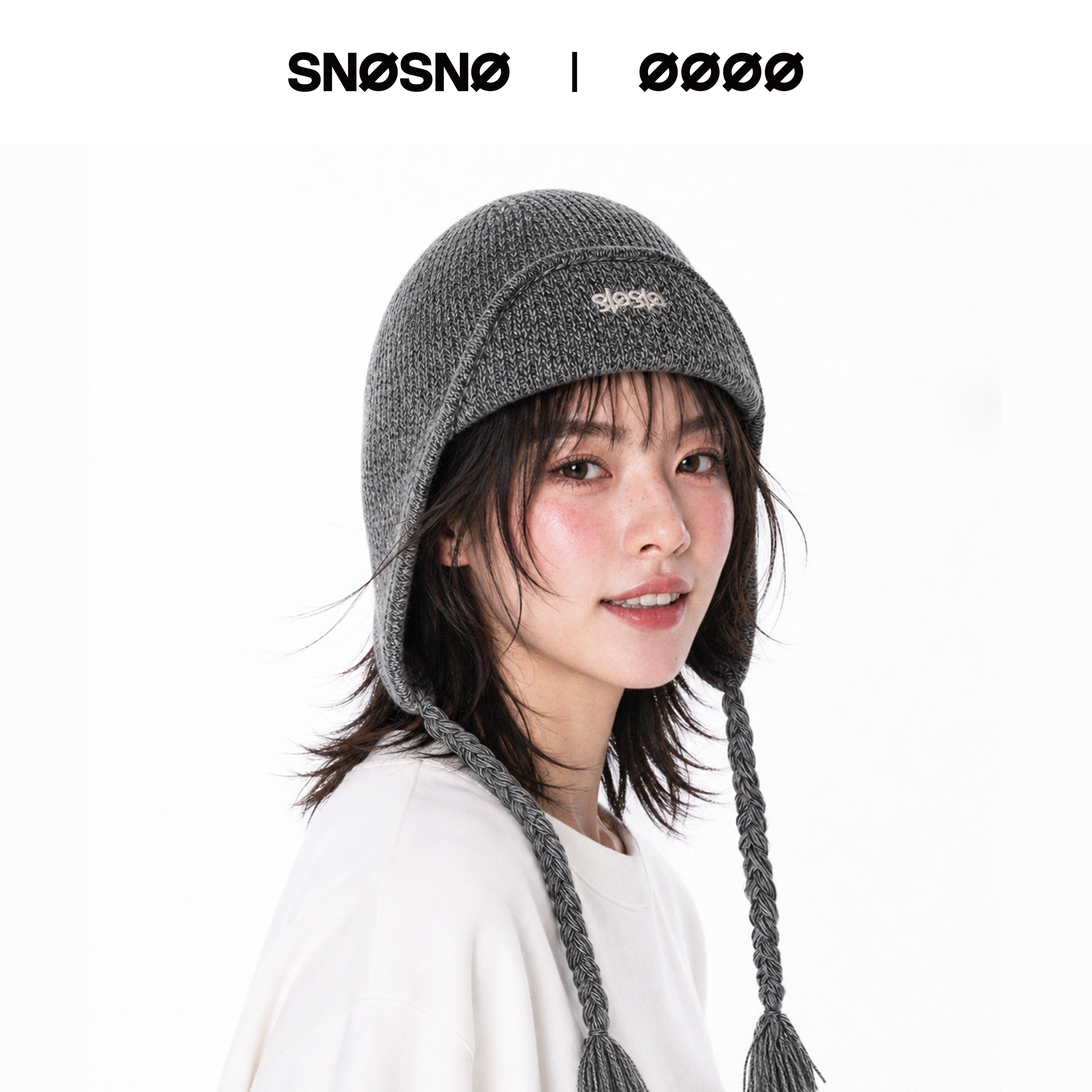 SNOSNO滑雪帽羊毛帽保暖针织冷帽护耳帽飞行毛线帽辫子登山滑雪