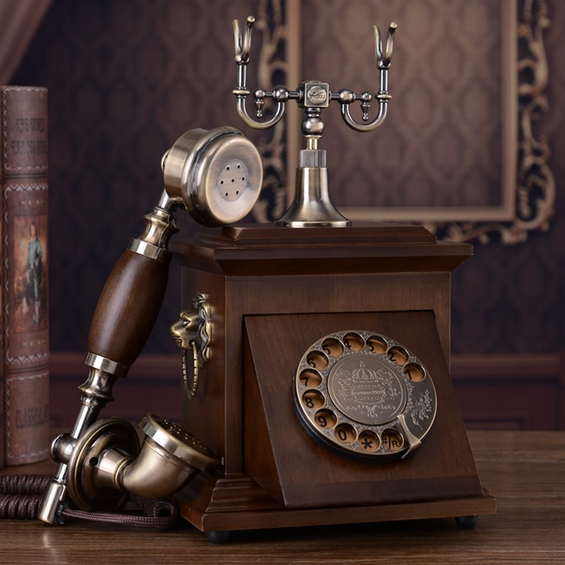 特价老式民国实木旋转盘电话机仿古复古拨号电话中式古董家用座机