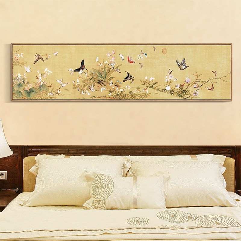 网红新中式壁画餐厅国画客厅沙发背景墙装饰画蝴蝶花卉卧室床头挂图片