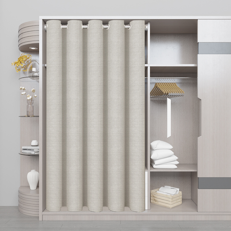 衣柜遮挡帘简易无门衣柜拉帘防尘帘窗帘式拉帘免打孔大衣柜遮挡帘