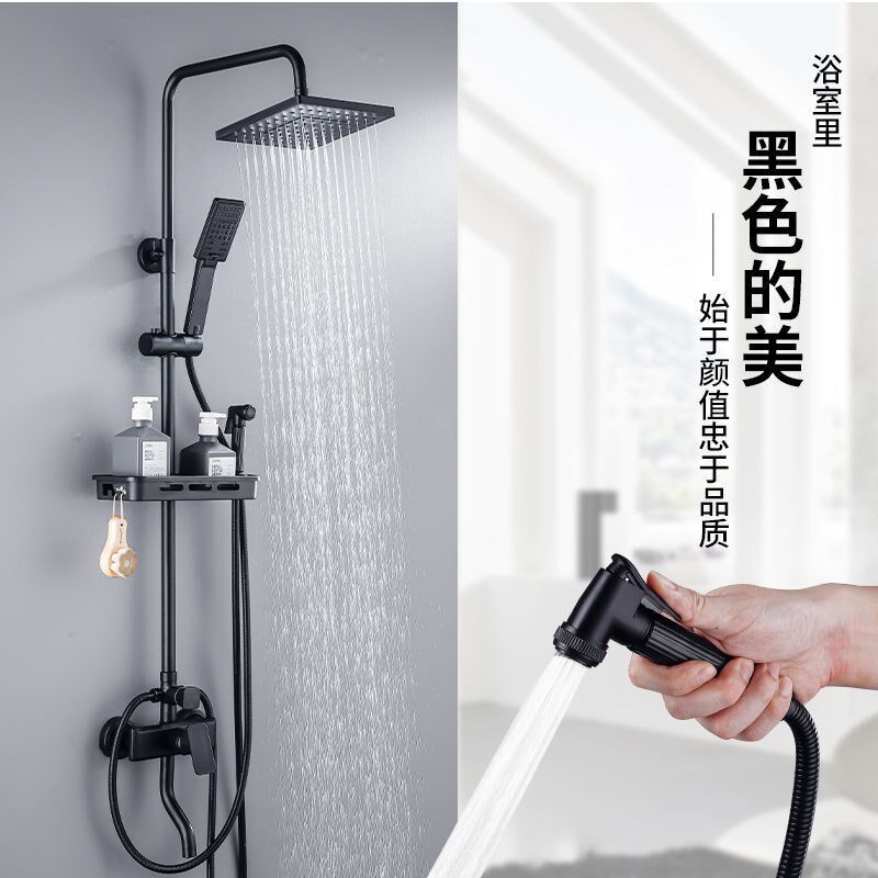 全铜黑色淋浴花洒龙头套装洗澡神器淋浴喷头浴室增压花洒一整套