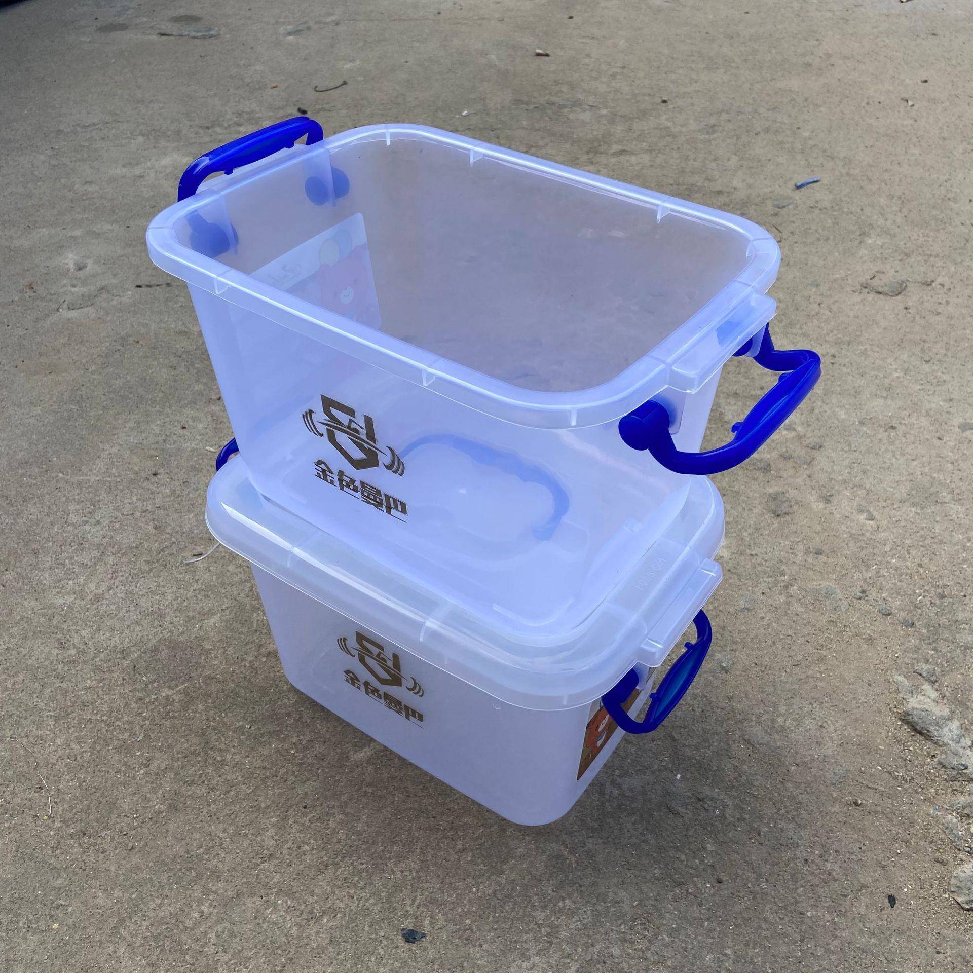 白色透明塑料储物箱加厚服装周转塑胶整理收纳框带盖滑轮车载箱