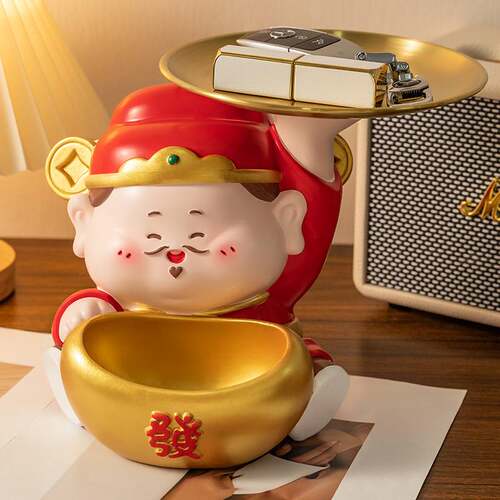 创意财神家居摆件钥匙玄关收纳财源广进树脂工艺商务开业装饰礼品