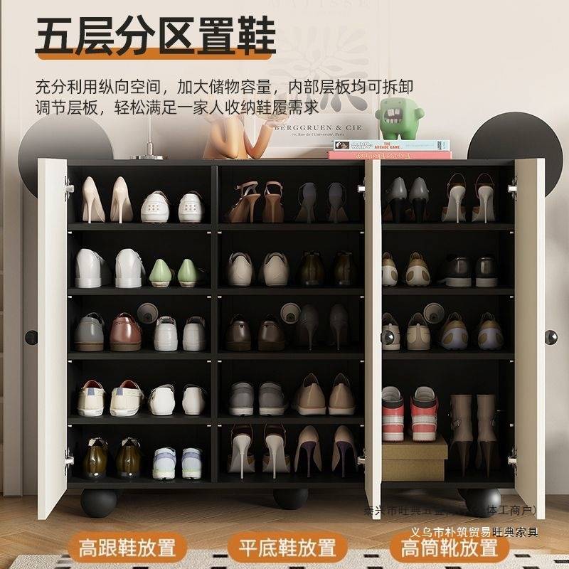 实木鞋柜家用门口鞋架储物柜入户玄关柜新款法式轻奢复古黑色鞋柜