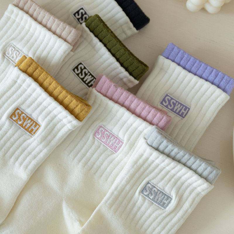 白色袜子双罗口女秋冬新款中筒袜棉袜透气字母ins潮长袜运动女袜,女士内衣/男士内衣/家居服,短袜,淘宝优惠券,粉丝福利购,淘宝优惠卷